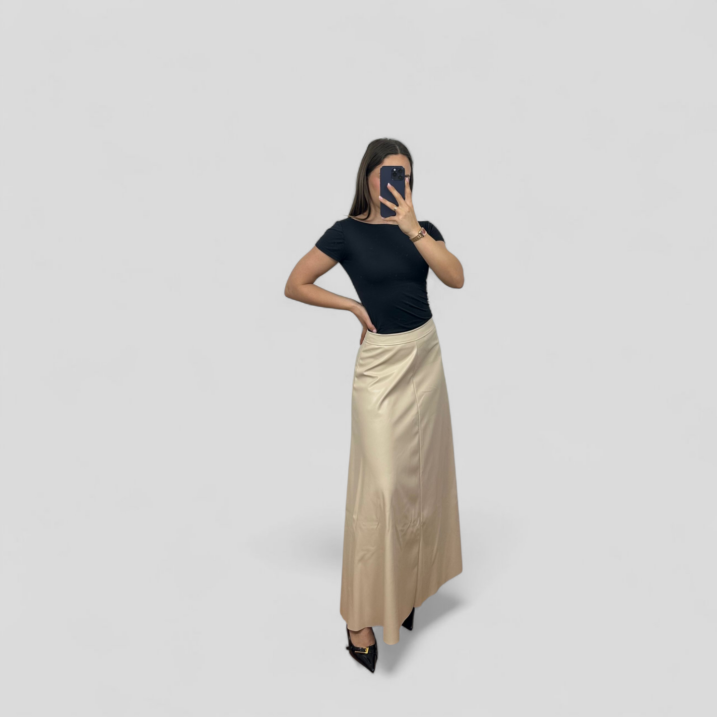 Leather long skirt