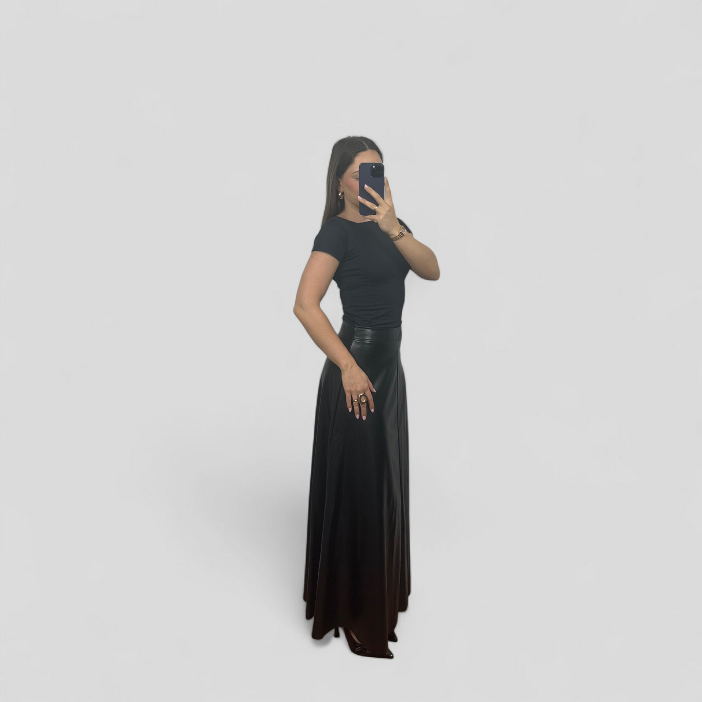 Leather long skirt