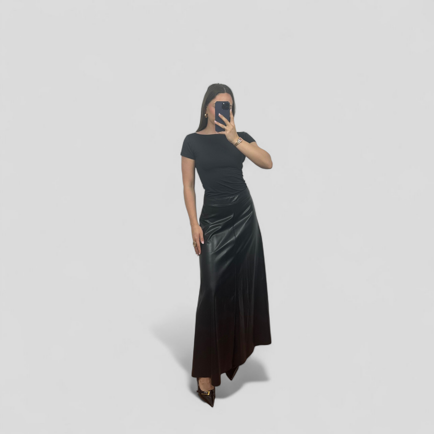 Leather long skirt